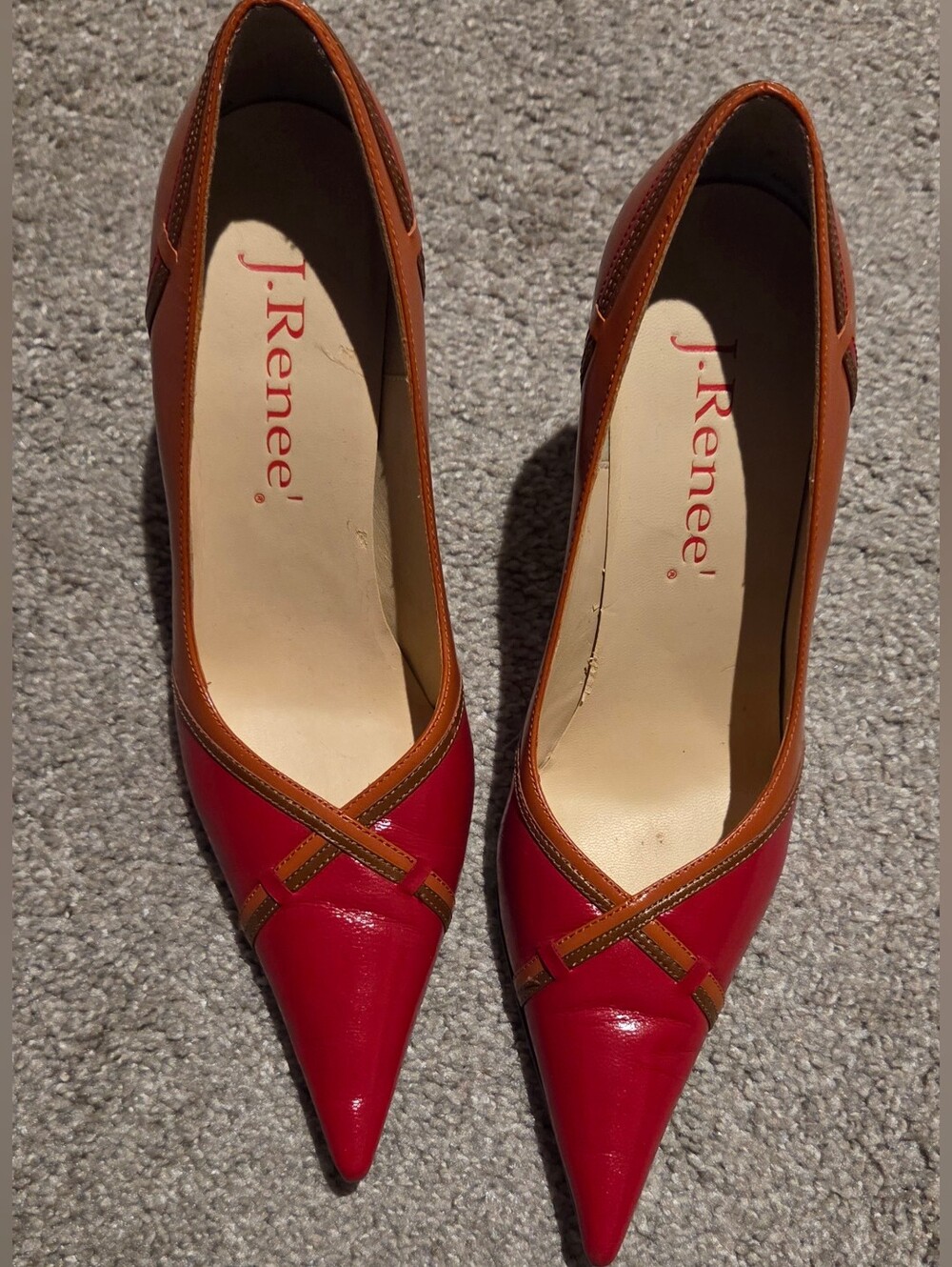 J.Renee Two-Tone Red and Brown Pointed Toe Pumps